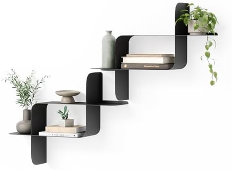 Umbra Montage Floating Wall Shelf, Metal, Set of 2, Black