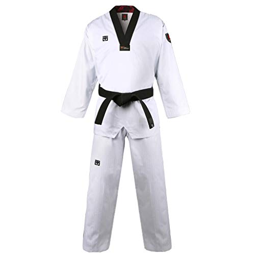 Image of MOOTO Korea Taekwondo BS4.5 Basic Uniform WT Logo White BK V-Neck MMA Martial Arts Karate Demonstration Team Gym School