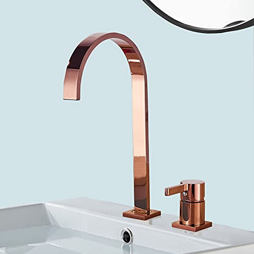 Zamery Robinet Salle Bain Robinet Lavabo Pivotant à 360° avec Bec Haut Mitigeur de Vasques sur Table Robinet de Lavabo à Poignée Unique Chaude et Froide Réglable,Laiton Rose-Or Cover