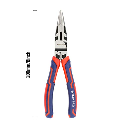 WORKPRO 8-Inch Long Nose Pliers in CRV Steel for Cutting, Holding, Bending, Snipping Wire