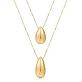 Lnmoieu Dainty Gold Layered Necklaces for Women Chunky Teardrop Pendant Trendy Jewelry Gifts