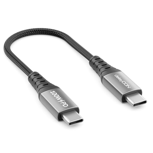deleyCON Cable USB-C 0,15m PD 3.0 PPS (Carga Rápida 100 W) Cable de Carga USB-C a USB-C Corto 15 cm para iPhone 17 16 15 Pro Max Air Galaxy S25 S24 A56 A16 iPad Pro AirPods Tablet Switch PS5