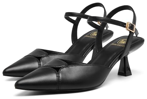 FW FRAN WILLOR Women's Slingback Kitten Heels Closed Pointed Toe Pumps Dressy Strappy Ankle Office Low Heel Work Dress Shoes Black Size 10