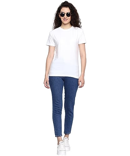 Image of Round Neck T-Shirt Top for Women | Combed Bio-Washed Ring Spun Cotton | Plain | Short Sleeves