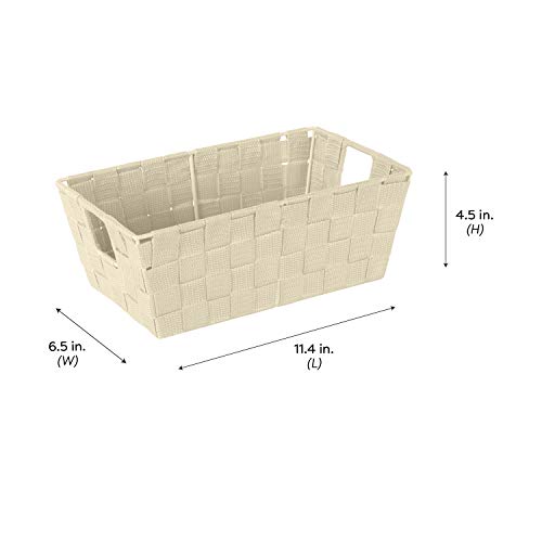 Image of Simplify Small Shelf Woven Strap Tote | Decorative Storage Basket | Built in Handles | Organization | Closet | Bedroom | Bathroom | Nursery | Accessories | Toys | Gifts | 4 Pack | Ivory