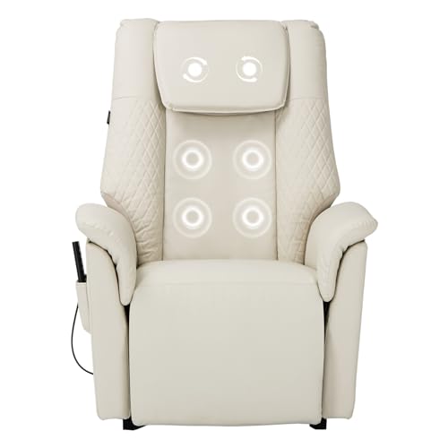 COLAMY White Massage Recliner Chair – Leather Recliner with Neck & Back Rollers, 3 Auto Modes, Adjustable Intensity, One-Touch Setup, Overstuffed Pillow Back, for Living Room & Bedroom,White