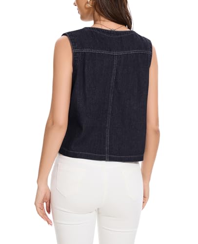 Chaleco de mezclilla recortado para mujer abotonado estilo casual chic 3