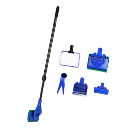 水槽用ガラスクリーナー 5 in 1 水槽藻除去藻スクレーパー ブラシ 水槽用掃除用品 ゴミ取りネット 水草クリップ 苔 コケ取り ワイパー 伸縮可能 水族館ガラスタンク