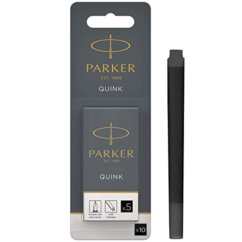 Cartuchos de recarga de tinta para plumas estilográficas Parker | Largo | Tinta QUINK negra | 10 unidades (blíster)