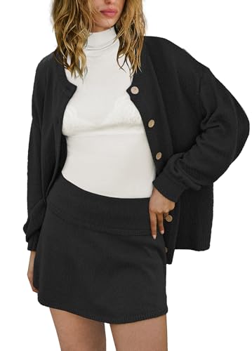 Image of Panadila Womens Sweater Skirt Set 2 Piece Outfits Sweater Skort Set Lounge Cardigan and Knit Skirt Matching Outfits