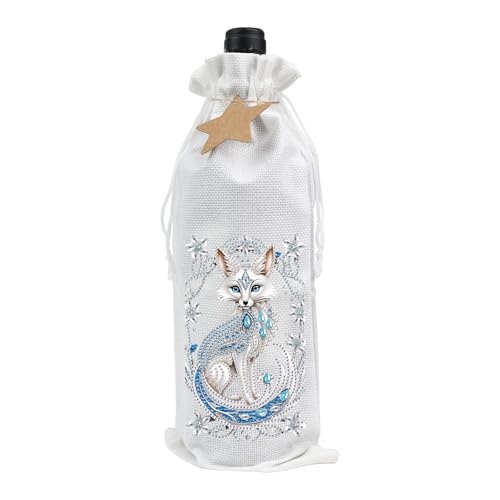 Image of DIY 5D Diamond Painting Gift Wrap, Special Shaped Diamond Art Linen Cover for Champagne Decoration, Christmas Wedding Birthday Party Supplies (Crystal Fox)