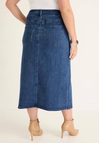 Women's Plus Size Front-Slit Denim Midi Skirt2