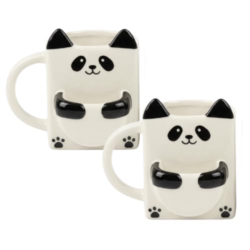 Image of Ceramic Panda Mug Set of 2 with 3D Cookie Biscuit Tea Bag Holder |Coffee Mug Pair | Cute Panda Cup Set | Tea Mug Gift for Couples Best Friends | 240 ml Each | Microwave & Dishwasher Safe