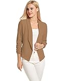 Material: 100% Polyester. Lalala Damen Blazer 3/4 Ärmel Elegant Cardigan Kurzblazer （Khaki，M)