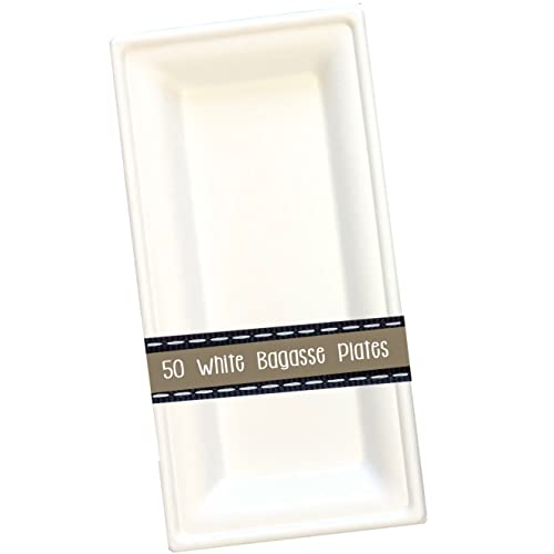 Biodegradable Sugarcane Bagasse Plates - Rectangle - 10" X 5" - Heavyweight - 50 Pack #TOP16
