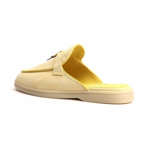 Image of XOBZJH Designer Women's Mules Flat Heel - Suede Leather Flats with Tassel Detail, Comfortable Slip-On Backless Loafers,Casual & Work Shoes