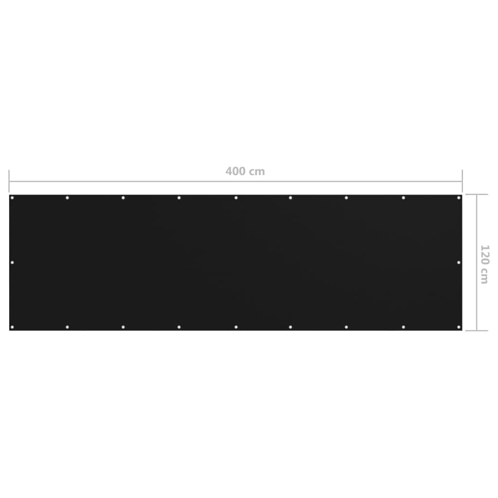 Mampara de Balcón, Tela Oxford con Revestimiento PU, Impermeable y Resistente al Viento, Mallas Ocultacion Balcon, Panel Ocultacion Jardin Exterior, para Balcones y Terrazas, Color Negro, 120x400 cm