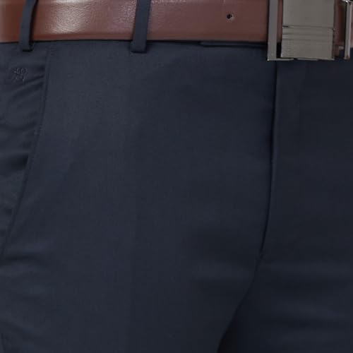 Image of Raymond Men's Mid Rise Slim Fit Structure Pattern Polyester Blend Pleated Formal Trouser