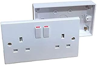 White 2 Gang Twin Double Switched Wall Socket + 25mm Surface Pattress Back Box