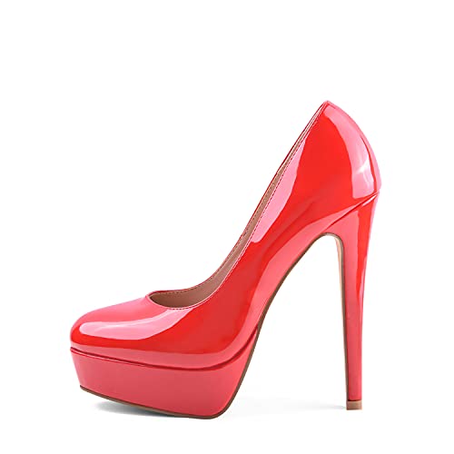 GENSHUO Red High Heels Pumps Closed Toe Platform Heels Stilettos for Women Sexy Slip On Dress Party Wedding Prom Pumps Shoes RD-8.5
