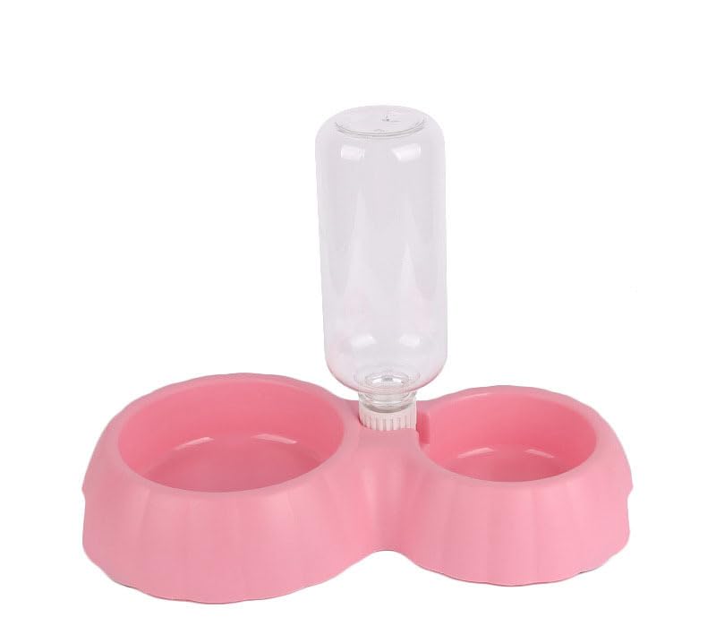 FYCAN Automatic Water Dispenser Pet Dog, Cat,2 in 1 Pet Food Dispenser 500ml Water Dispenser, Dog Feeder for Small Medium, Easy to Use & Clean, BPA Free, ABS Plastic, Non-Slip Base-Pink