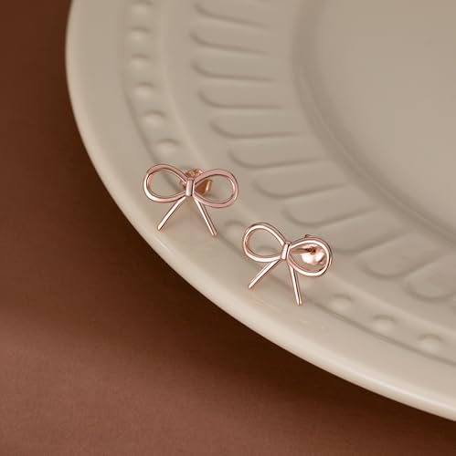 SLUYNZ Sterling Silver Bow Stud Earrings for Women Teens Small Bow Stud Earrings Ribbon Earrings3