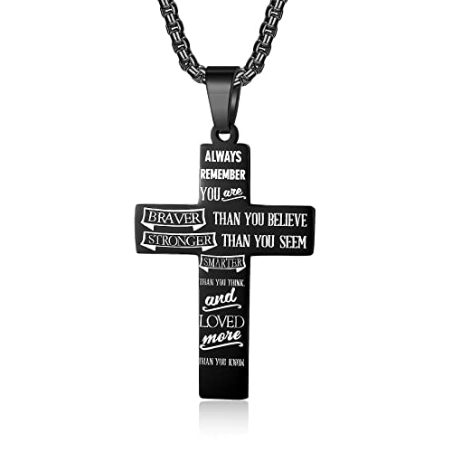 ZRAY American Flag Cross Necklace for Men Stainless Steel Chain 24inch Bible Verse Pendant Patriotic Jewelry Inspirational Christian Gift for Men2