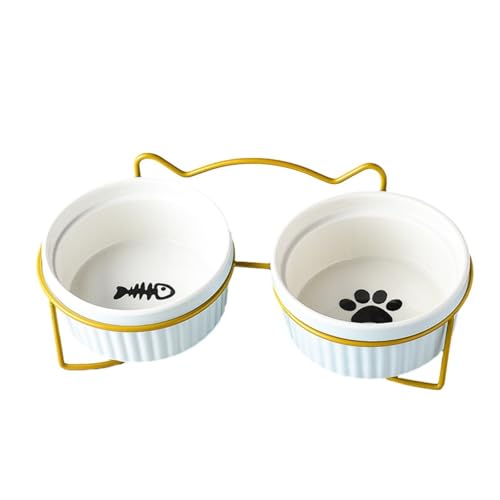 DREAM STYLE 猫 えさ 皿 食器 フードボウル みずのみ器 ご飯台 食べやすい 頸椎を保護する 犬 餌入れ 水入れ ペット食器 猫 犬 取り外し式 ペットウォーターボトル 洗いやすい (11.8×5.3CM,青です【黄色の鉄フレーム】)