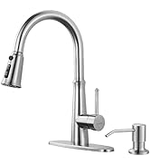 WOWOW Kitchen Faucet with Sprayer,Brushed Nickel Single Handle High Arc Stainless Steel Kitchen F...