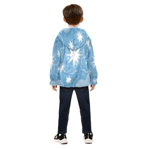 Stars and Clouds on Blue Toddler Fleece Jacket Girl Boys Hooded Fleece Jacket Coat Warm Outwear Zip-up 3-10T4