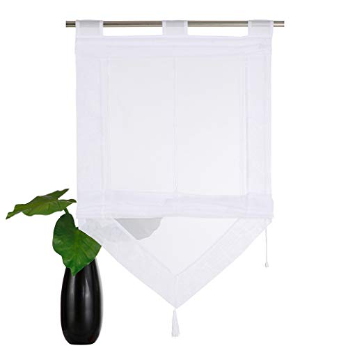 SIMPVALE Tenda a Pacchetto Finestre, Bianco 45 x 140 cm Tende Romana, Tende per Interni in Voile Trasparente con Decorazione con Nappe per Cucina, Bagno, Balcone