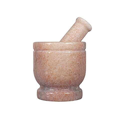 Flamingo Pink Mortar & Pestle Set or Ohkli Musal or Kharal or Idi Kallu or Khal Musal or Khalbatta or Spice Grinder-Standard-4x3inches - Marble