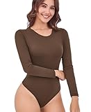Camdoria Women Breathable Shapewear Bodysuit Crew Neck Long Sleeve Double Layer Moisture Wicking