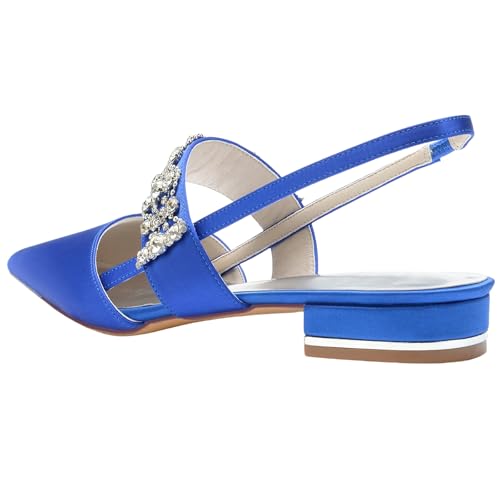Womens Pointed Toe Wedding Flats Crystal Slingback Satin Prom Evening Bridal Party2