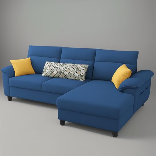 Image of Casaliving Seams RHS 4 Seater L Shape Sofa for Living Room (Blue Fabric) Premium Fabric Sofa