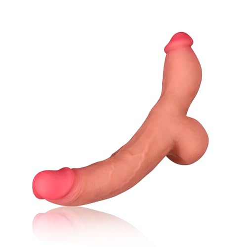 SXOVO Realistischer Dildo mit Plump Hoden Veiny Riesen Double-Ended Dildo Liquid Silikon Lesbische Penetration Extreme Sex Spielzeug Groß langer Doppeldilos für Frauen und Paare (S)