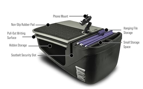 Image of AutoExec GripMaster Car Desk for Your Vehicle Workstation and Mobile Office, Grey with Phone Mount | Vehicle Workstation, Mobile Office