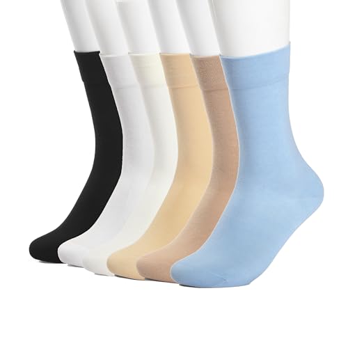 Women's Cotton Crew Socks (6 Pairs) - Soft Breathable Mid-Calf Socks, All-Season Comfort for Casual & Dress Sock