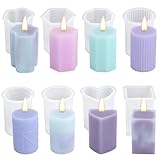 8pcs Silicone Candle Molds Set, Reusable Cylinder Stripe Texture Hexagon Heart Octagon Flower Rectangle Column 8 Geometric Styles Pillar DIY Candle Casting Molds for Wax Soap Resin Craft Gifts