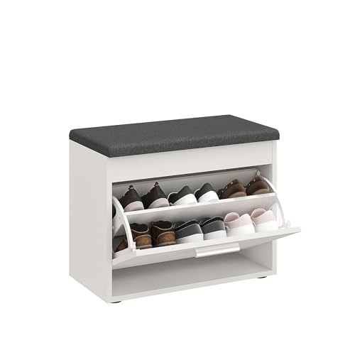 Komto Banc Chaussures Entrée avec Assise Blanc – Banc de Rangement avec Abattant, Meuble a Chaussures avec Coussin, pour Entrée, Couloir ou Chambre | Sofia...