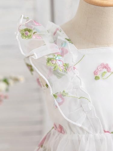 Image of Tagas Girls' Knee-Length Dress|Elegant Floral Embroidered Baby Girl Party Dress with Bow|Soft Net Layered Frock for Birthday, Wedding & Festive Occasions|Comfortable & Stylish