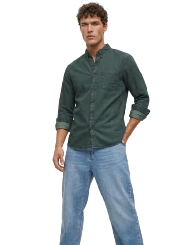 Image of Amazon Brand - INKAST Men Washed Cotton Twill Denim Casual Button Down Shirt | Full Sleeves | Regular Fit | Stylish Summer - Everyday Wear