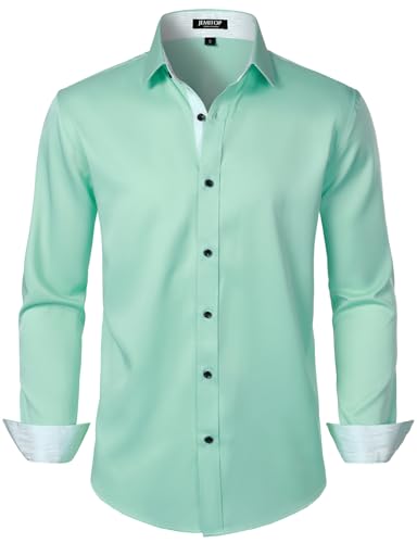 JEMITOP Men's Stretch Multi-Use Dress Shirts Party Prom Wedding Tuxdeo Long Sleeve Button Down Shirts Mint Green L