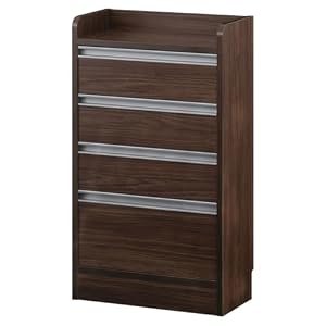 ぼん家具 日本製 カウンター下収納 引き出し チェスト 4段 木製 幅45×奥行21.7×高さ80cm キッチン収納 薄型チェスト おしゃれ ウォールナット