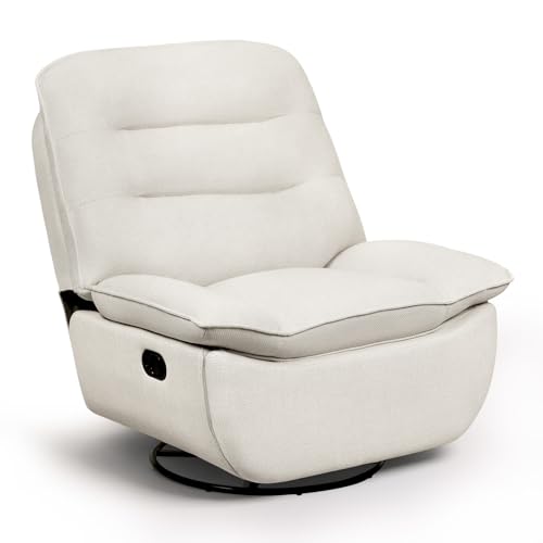 WOLTU Sillón Relax Reclinable, Sofa Individual Giratorio 360° con Reposapiés, Asiento de 95 cm de Ancho con Almacenamieinto Lateral, Estructura Metálica, Tapizado en Lino Sintético, Beige