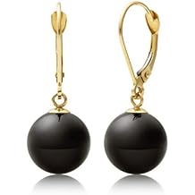 Belacqua Natural Black Onyx Gemstone Drop Earrings in 14K Yellow Gold, Leverback - Closure, 1 Inches Length, Fashion Jewelry for Women, Gift Box Included