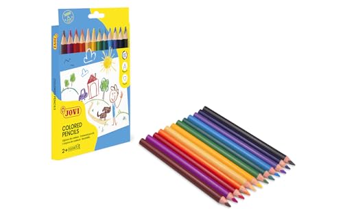 Jovi - Matite colorate MAXI, Scatola da 12 matite esagonali, Colori vivaci, Ottimo potere coprente, Ideale per disegnare e colorare, Punta resistente, Senza glutine