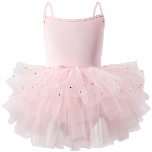 AIEOE Robe de Danse Classique Filles Tutu de Ballet Justaucorps Entrejambe avec Bouton sans Manches pour Fille 2-4 Ans Rose A02
