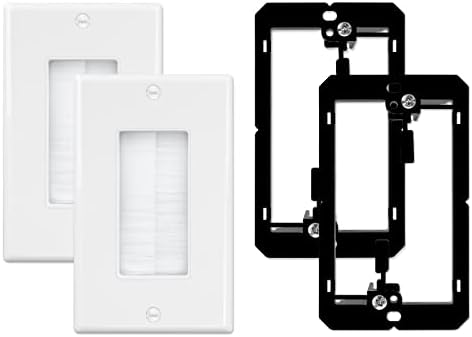 Iwillink Brush Wall Plate with Low Voltage Mounting Bracket 2-Pack, Cable Pass Through Insert for Wires, Single Gang Cable Access Strap, Wall Socket for HDTV, Home Theater Systems