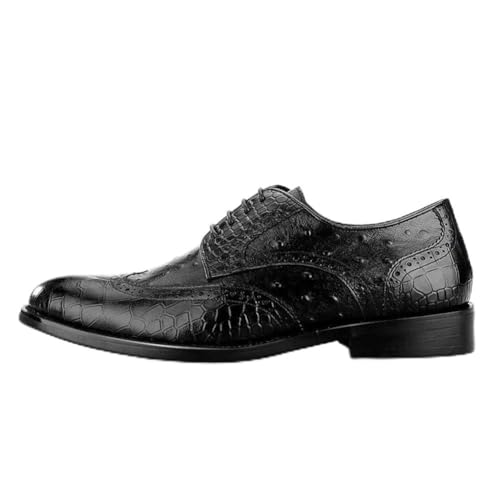 Oxford for Men Formal Shoes Lace Up Genuine Leather Luxury Crocodile Pattern Exquisite Wingtip Business Casual